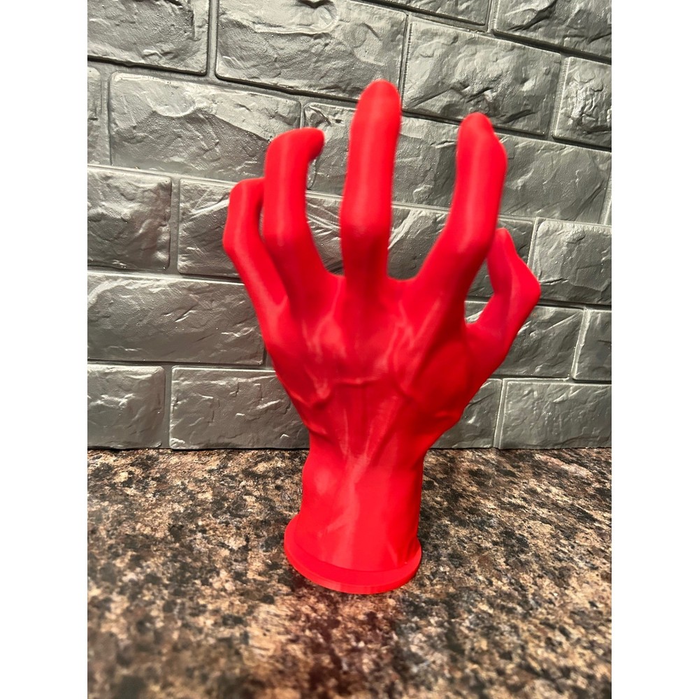 Bright Red 3D Printed Hand Shaped Holder Organizer w. Removable Base wall mount