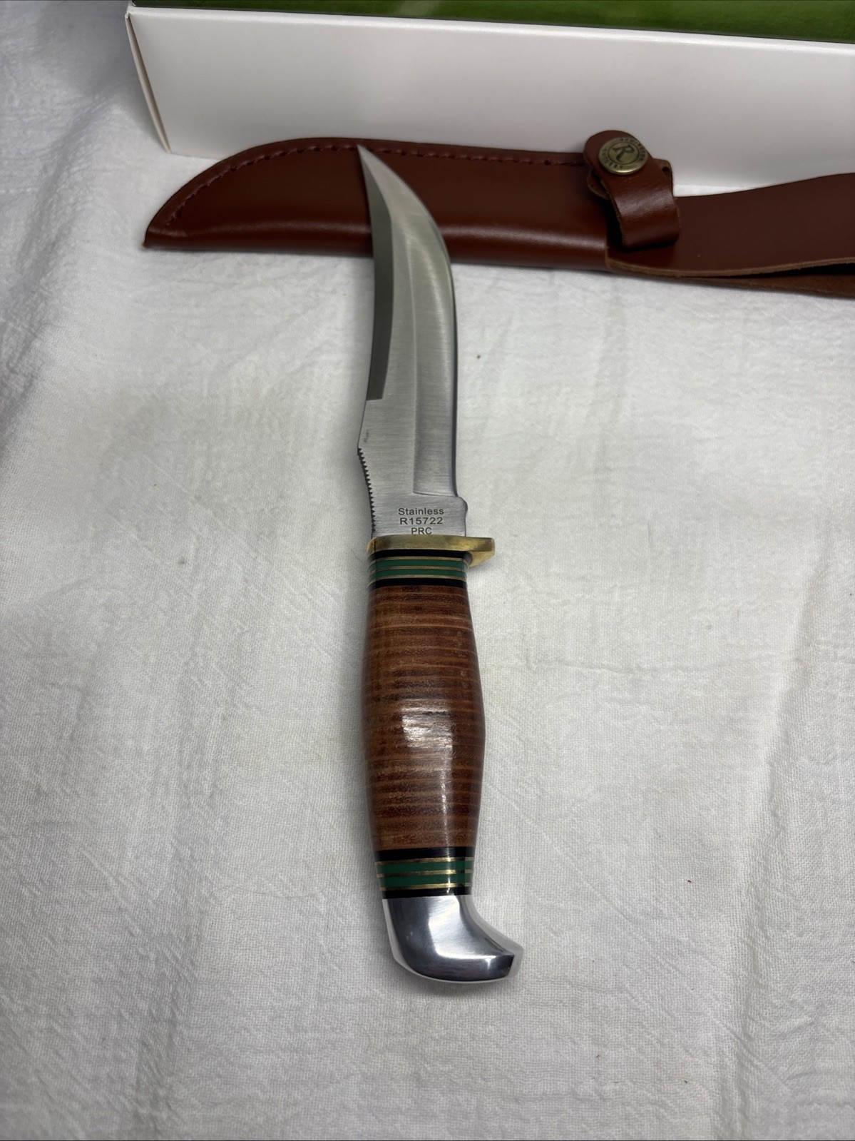 Remington Hunting Knife Fixed Blade Stacked Leather Handle Leather Sheath R15722