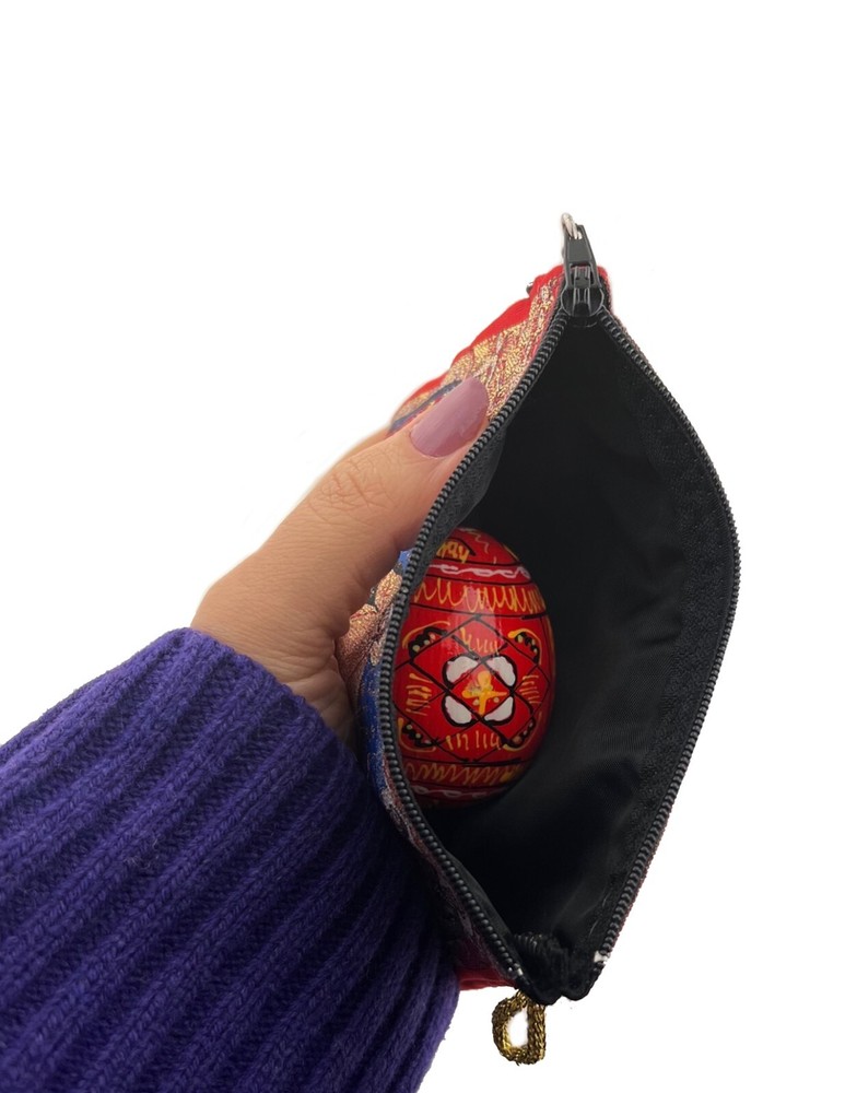 Red Hand Painted Ukrainian Wooden Easter Egg Pysanky Pysanki Resurrection Pouch