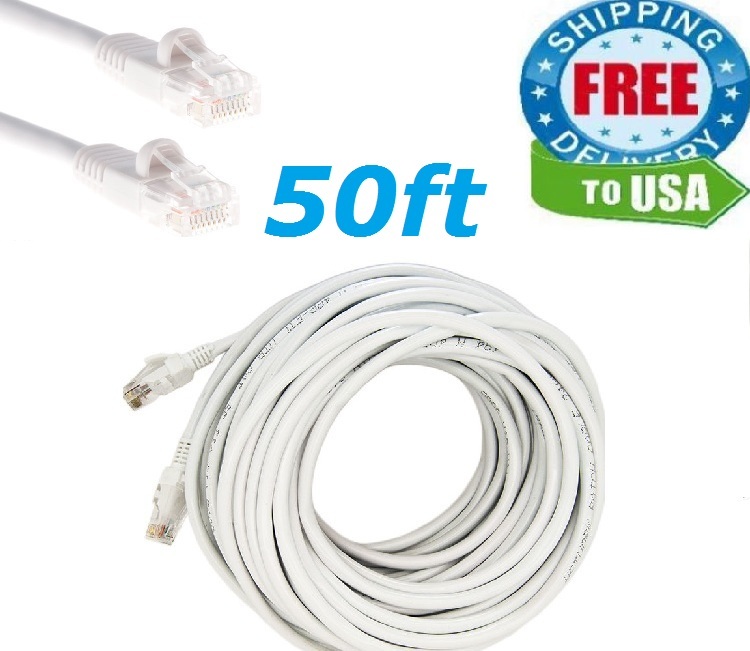 50 FT RJ45 Cat5 Ethernet LAN Network Cable for PC PS Xbox Internet Router White