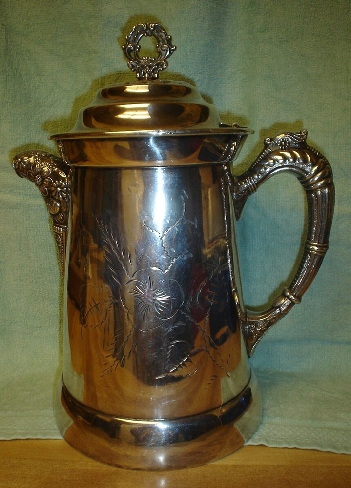 Beautiful Antique Silverplate Ice Water Pitcher