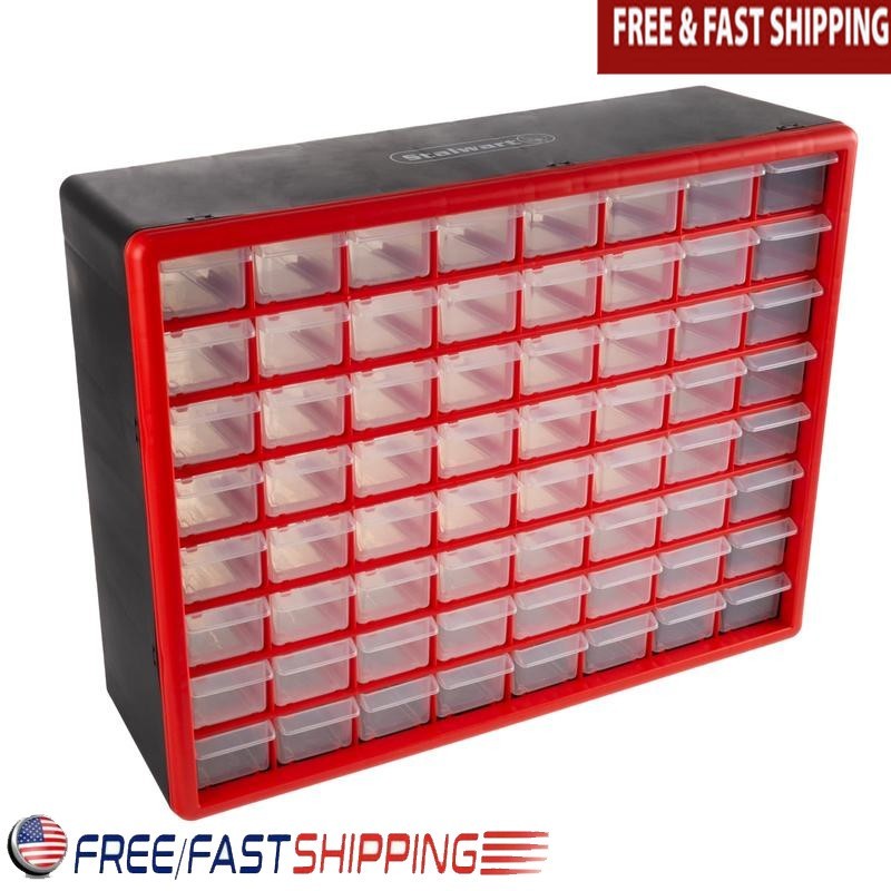 64 Drawer Storage Organizer Plastic Tools Hardware Beads Desktop Wall Mount New