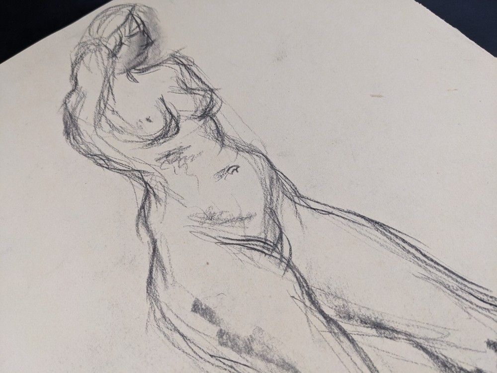 Walter Eck, standing nude, drawing, autographed