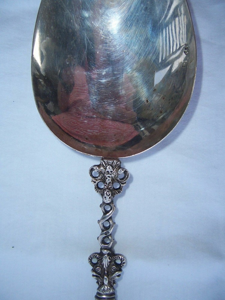 ENORMOUS HALLMARKED ORNATE DUTCH SOLID SILVER SERVING FORK & SPOON SET 396 grams