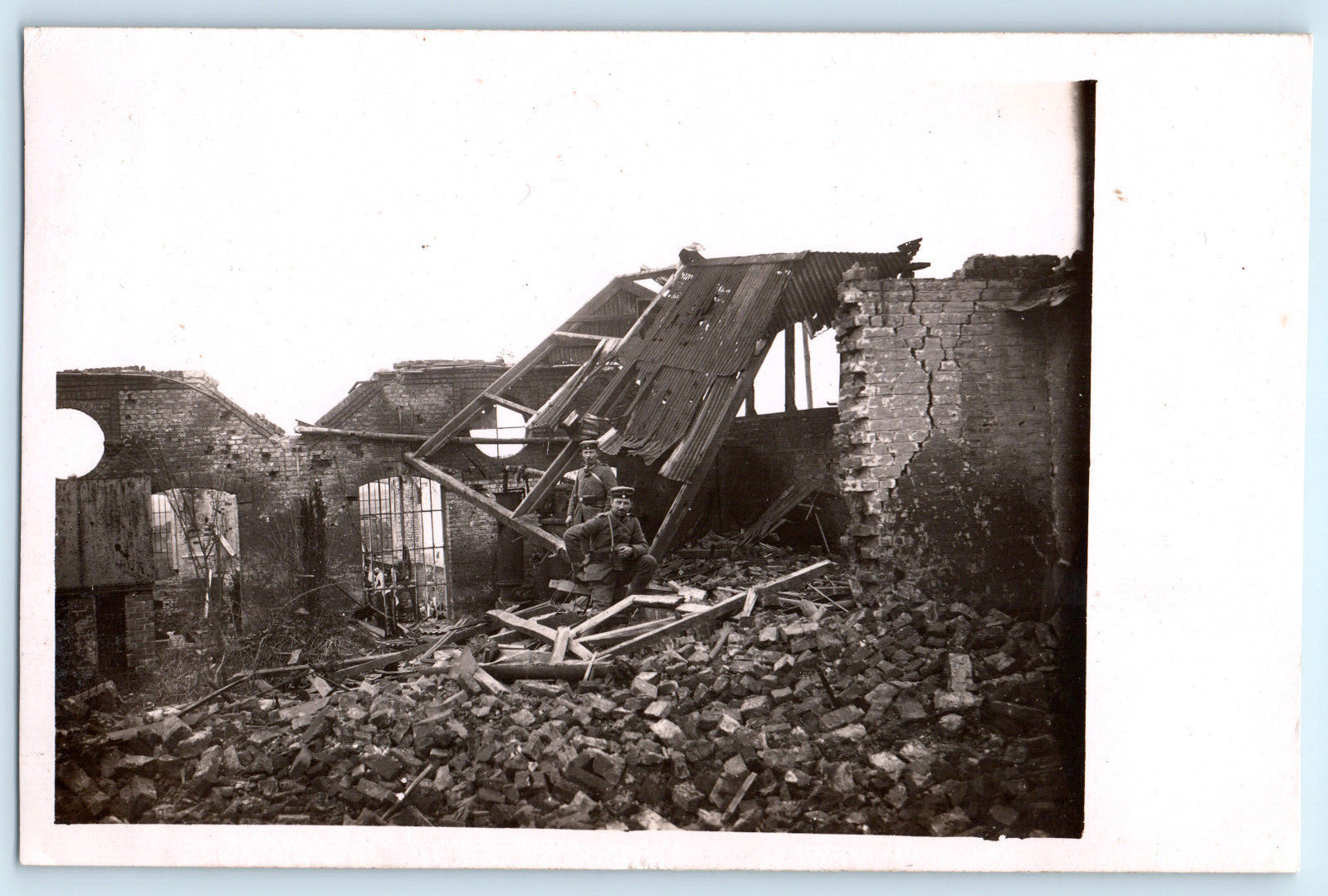 WWI German Soldier Battlefield Rubble Real Photo Postcard RPPC