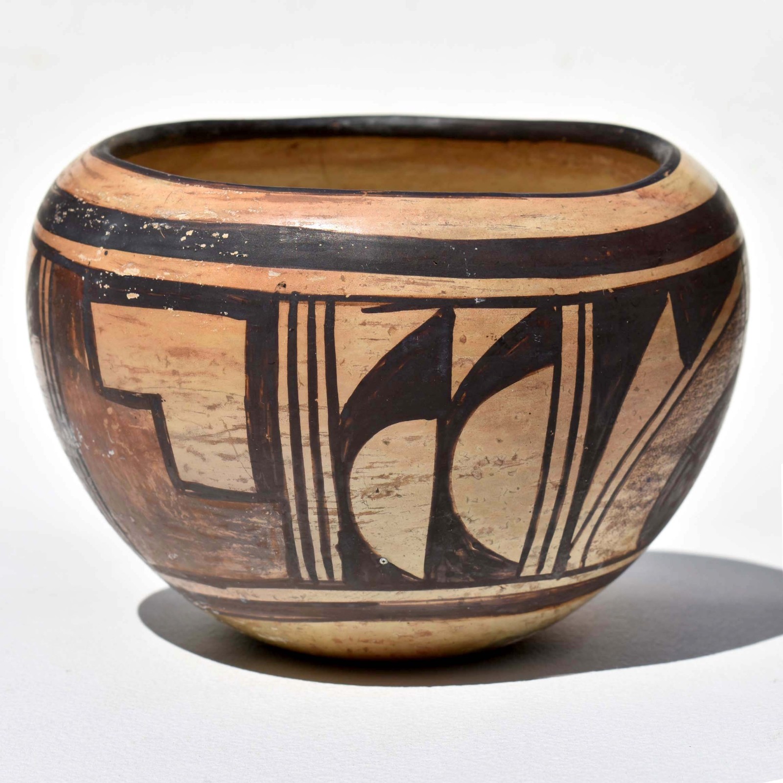 20th C Antique Hopi Sikyatki Revival - Yellow Ware Pot - Polychrome Olla Bowl