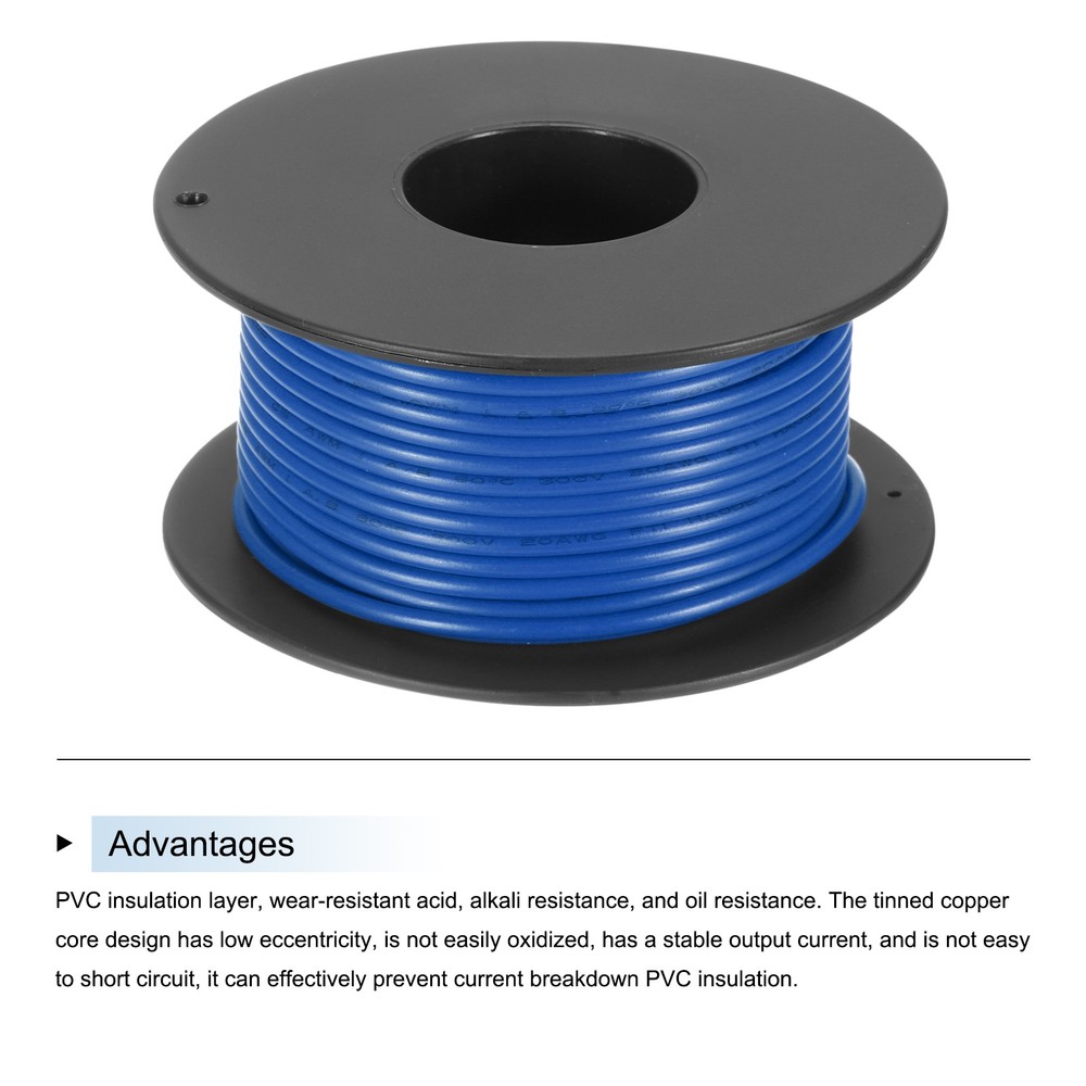 20AWG Stranded Wire PVC Hookup 15M/49ft Blue, Electrical Wire UL1007 Spool