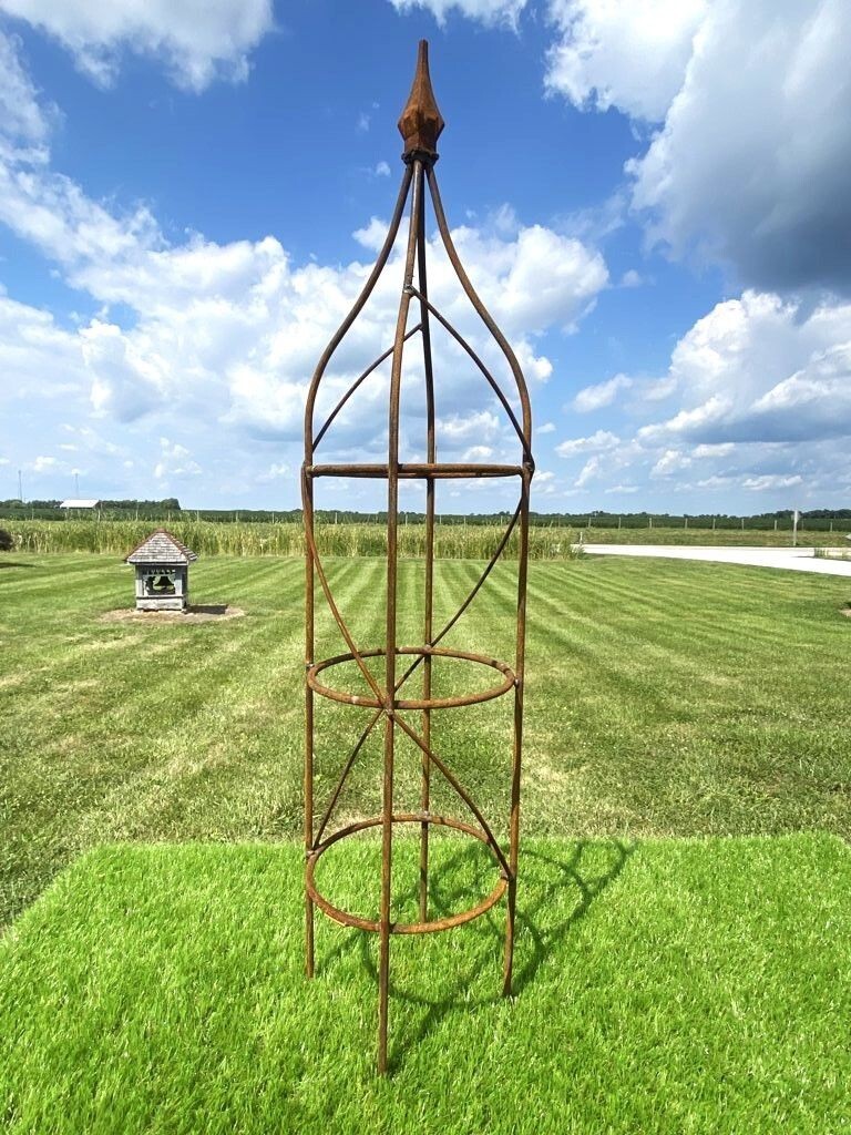 47" Rose Plant Support Garden Trellis Topiary, Round Wrought Iron Obelisk