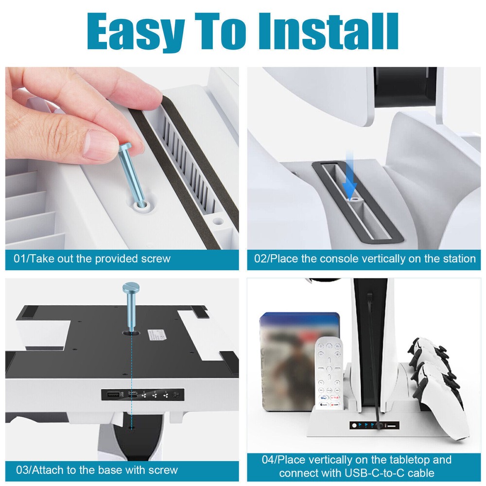 For PS5 DualSense PlayStation 5 Controller Charging Station Dock +Stand Cooling