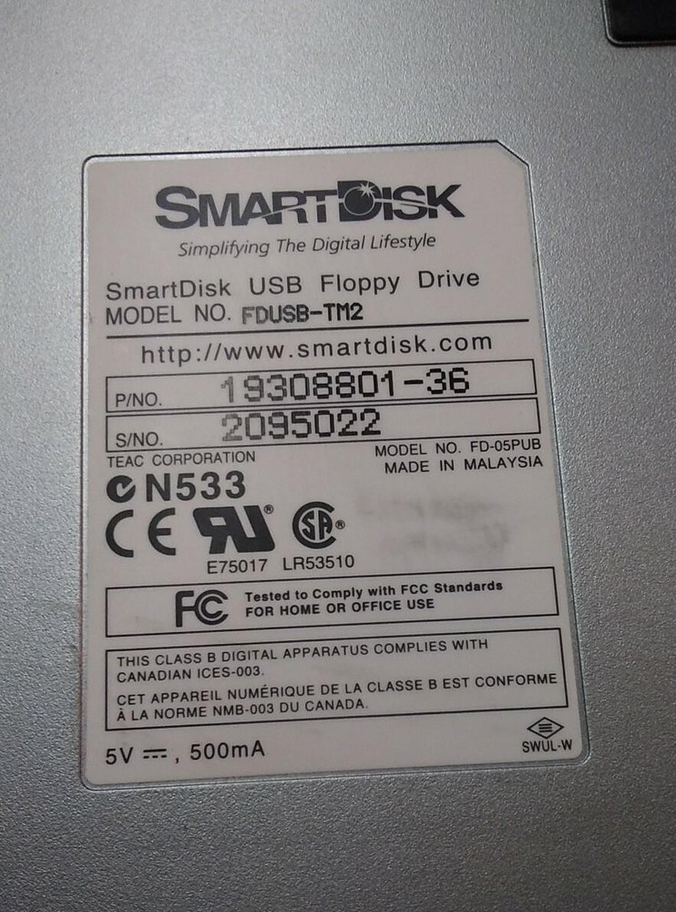 SmartDisk FDUSB-TM2 USB External 3.5" Floppy Disk Drive