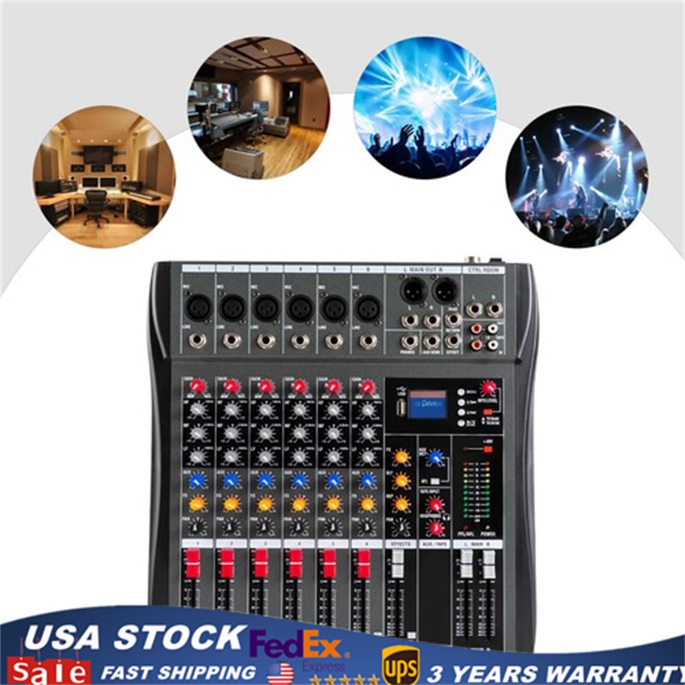 Professional Digital 6Channel Bluetooth Live Studio Audio Mixer Effects USB