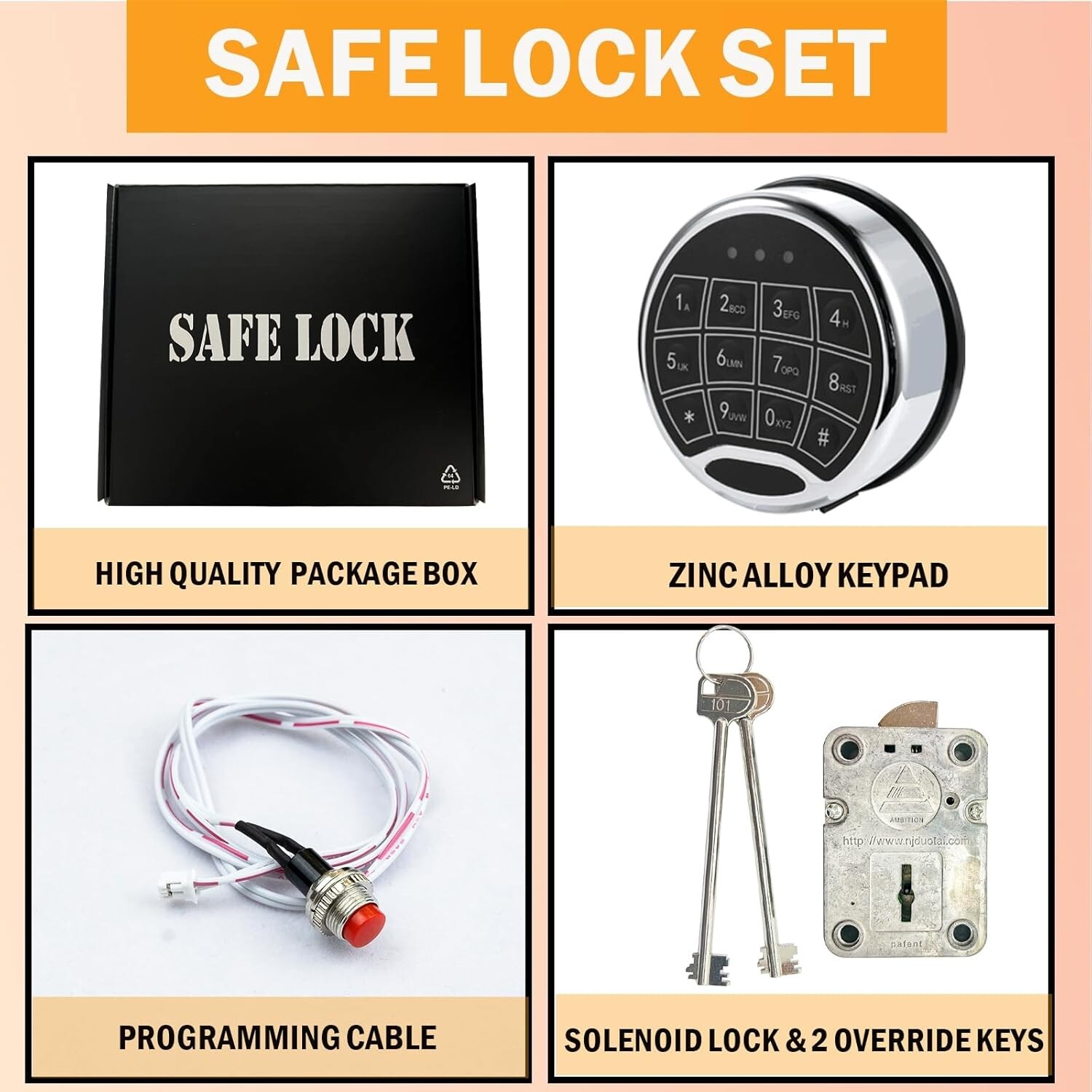 Digital Electronic Keypad Lock For Safes Swing Bolt Lock With 2 Override Keys