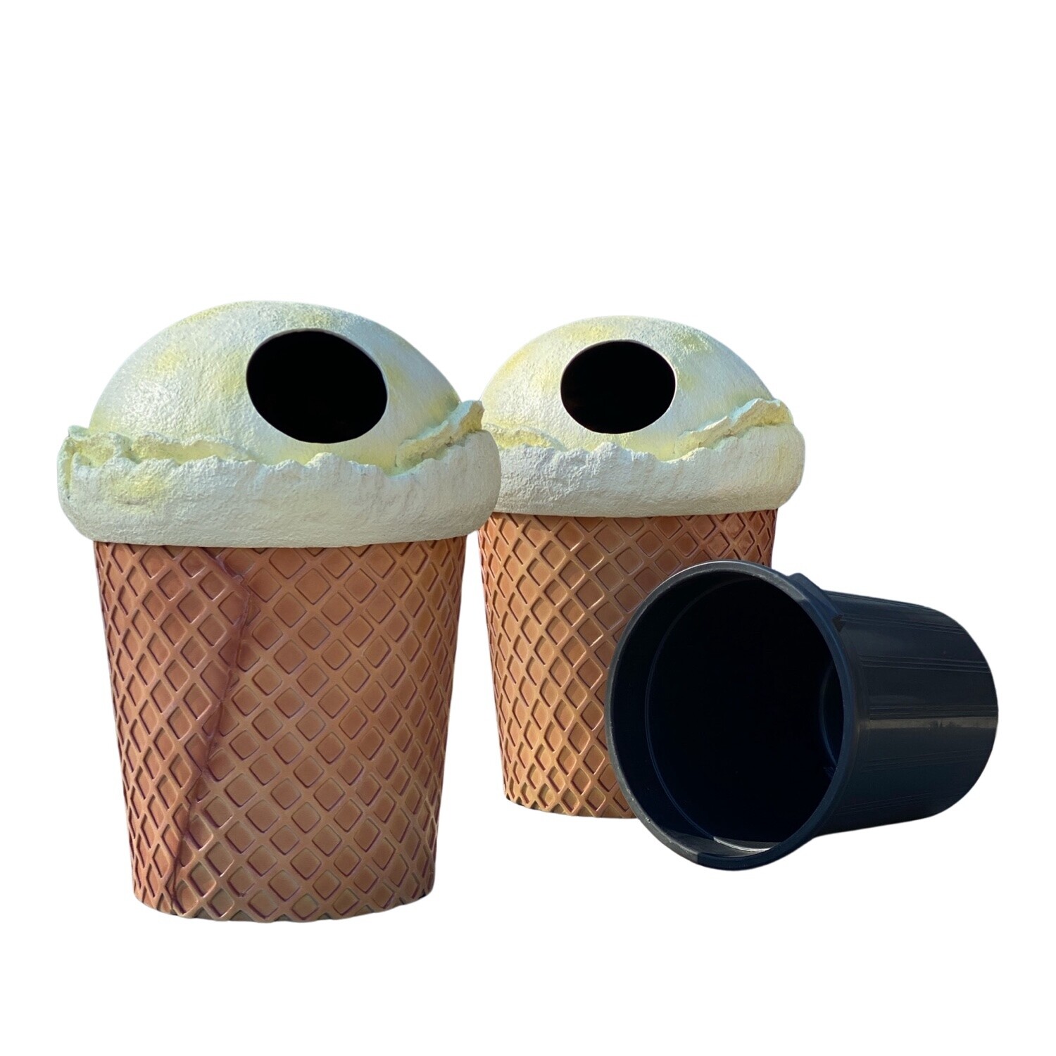 Waffle Ice Cream Cone Trash Cans Pair in Vanilla