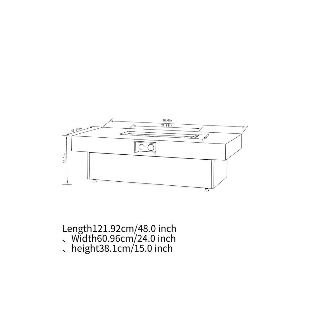 Outdoor Firepit Table, 48 x 24 Inch Rectangle Fire Pit Table, 50000 BTU