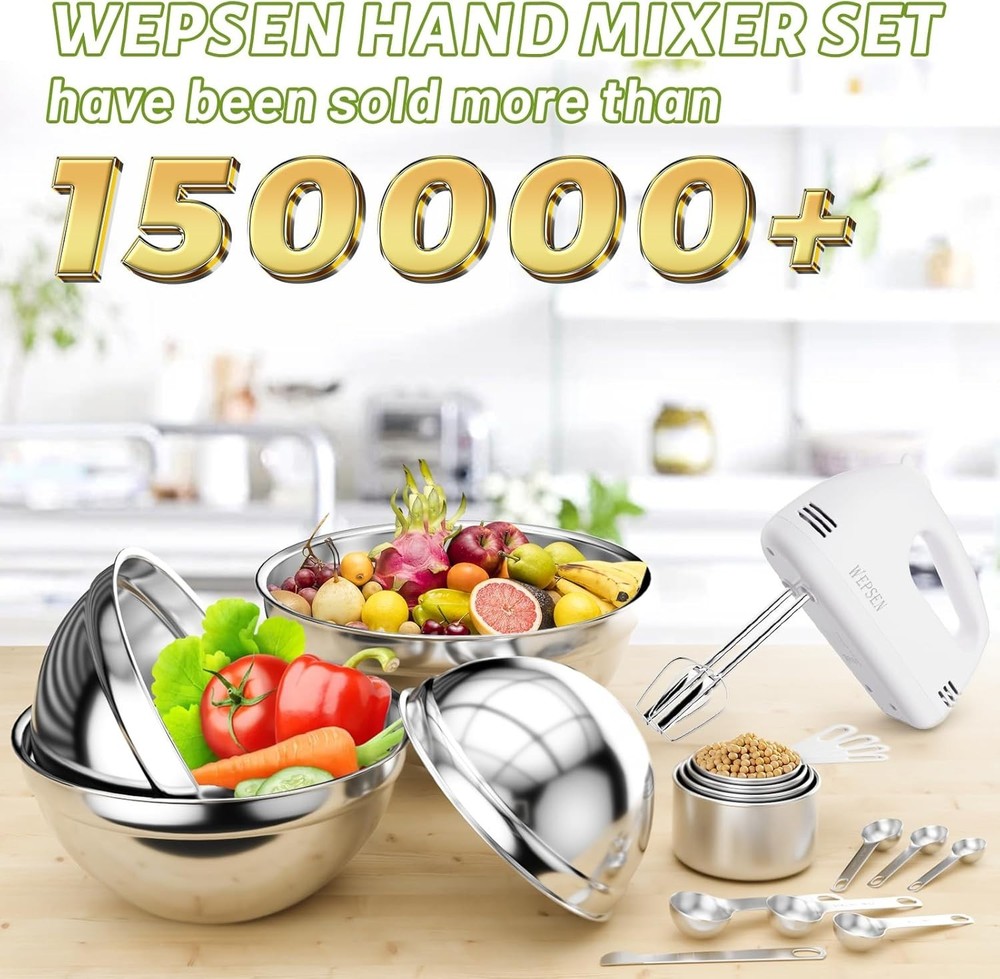 5-Speed Hand Mixer & 4 Nesting Bowls Set - Essential Kitchen Tools for Beginners