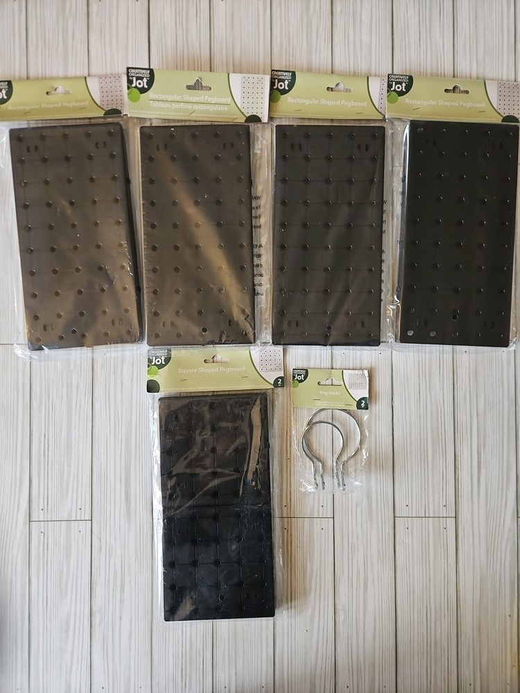 Lot 5 Creatively Organized by Jot Pegboard Black Plastic & Loop Hooks Rectangle