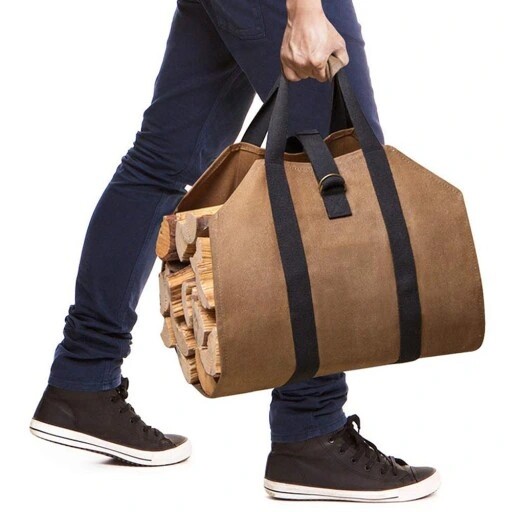 Firewood Log Carrier Bag Heavy Duty Waxed Canvas Log Tote Holder for Fireplace