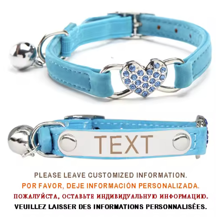 Personalized Pet ID Name Collar Rhinestone Elastic Customized Dog Cat Engraved 2