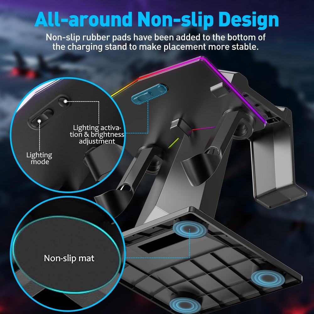 RGB Charging Dock Stand for Quest 3, 3S, 2 - Vertical with Light Effects