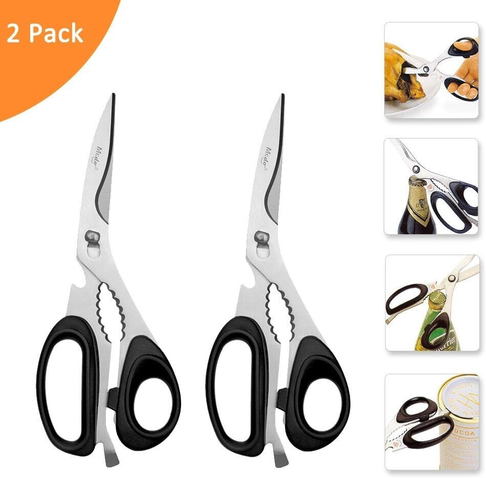 Kitchen Scissors, 2 Pack Come-Apart Kitchen Shears Herb Scissors, 4 in 1 Multi P