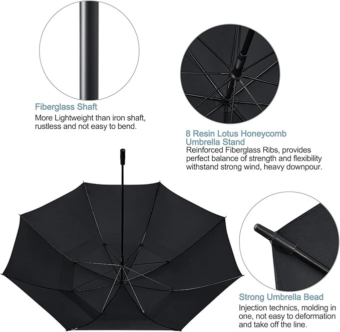 80 Inch Huge Large Oversize Golf Umbrella Double Canopy Vented Windproof Stick .