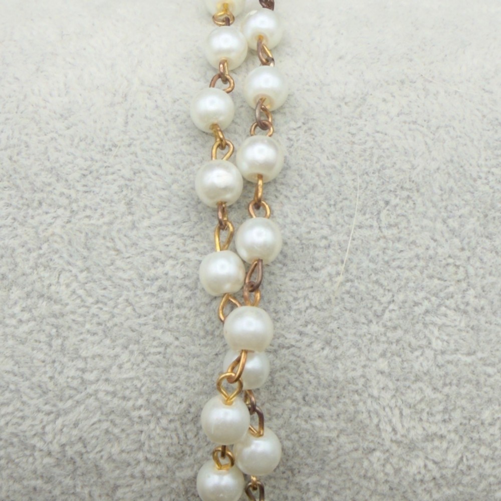 Vintage Catholic Rosary With Gold-Tone Cross & White Beads READ