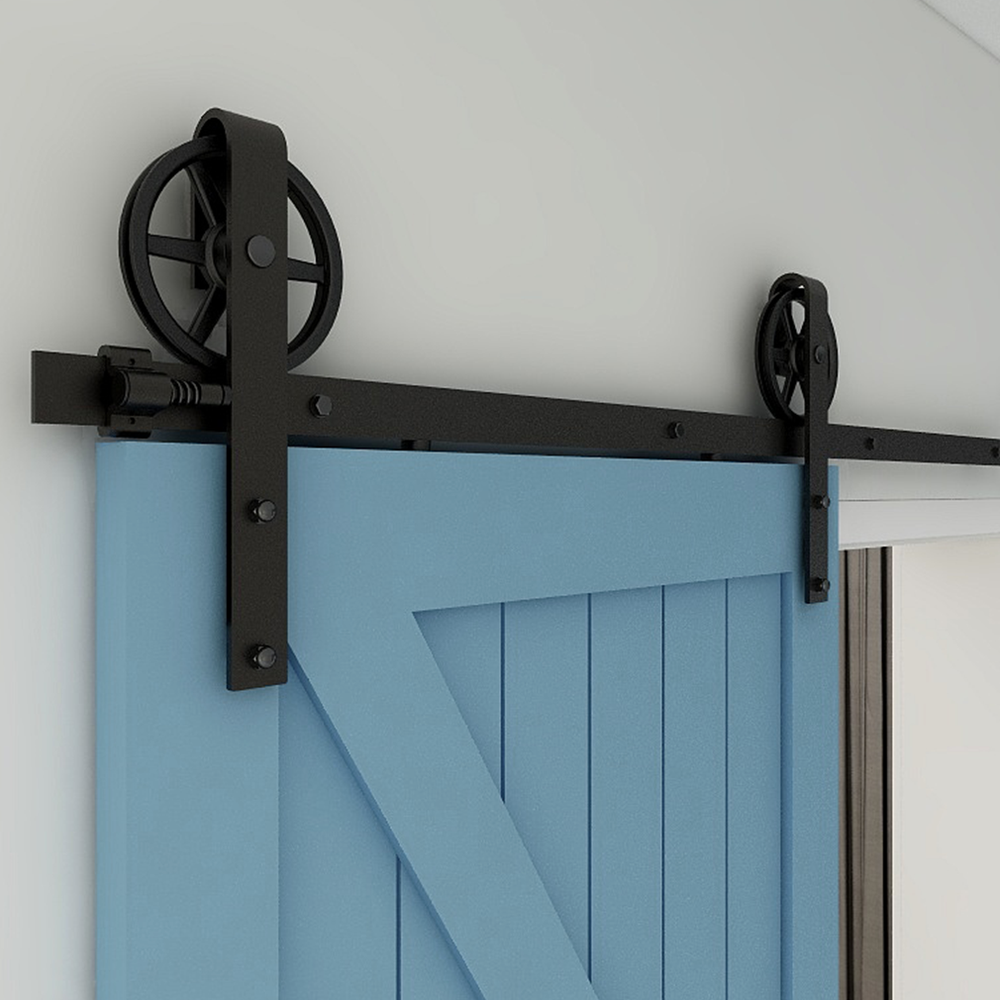 Big Wheel 5-12FT Sliding Barn Door Hardware Kit (Include Adjustable Floor Guide)