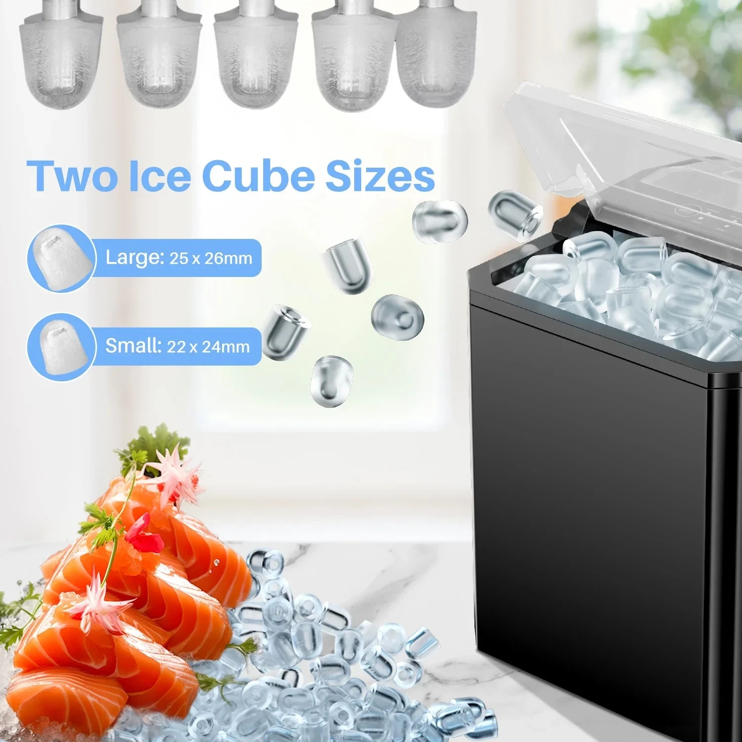 Ice Maker, Portable Countertop Icemaker Machine, Self Cleaning Quiet 2 Size Cube