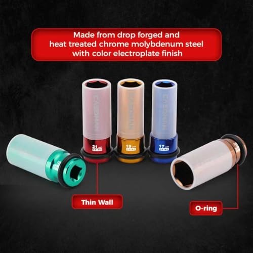 7PCS 1/2" Drive Deep Lug Nut Impact Socket Set, Non-marring & Thin Wall Wheel