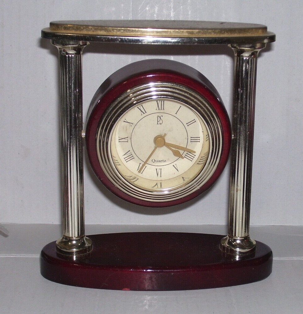 DESK CLOCK with Pillars Gold Tone