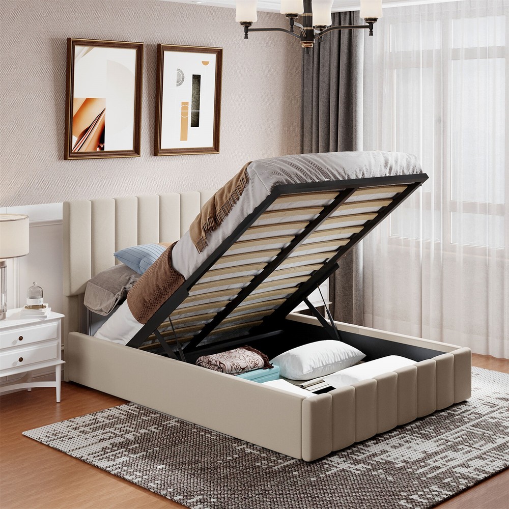 Full Size Bed Frame Upholstered Platform Bed with Hydraulic Storage System New