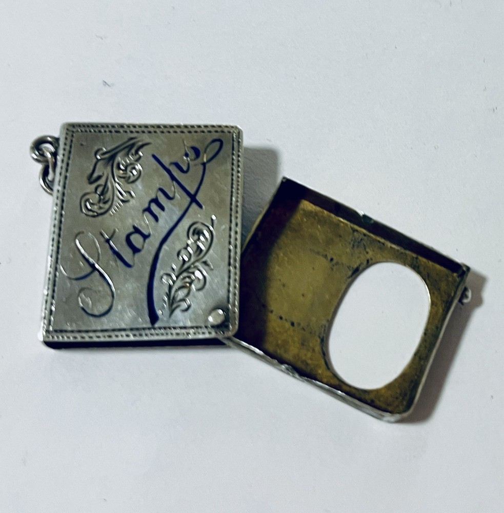 Antique Solid Sterling Silver Folding Stamp Book Case Gilt Chatelaine 1901