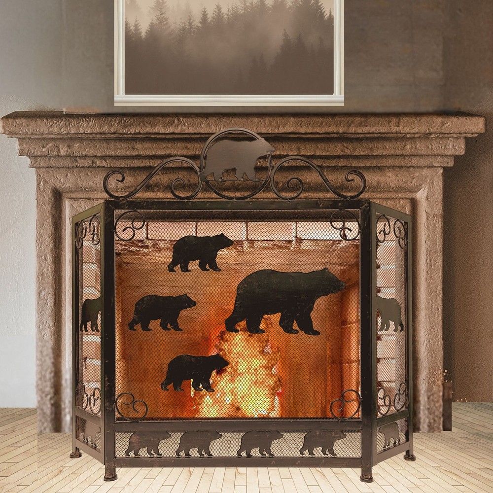 3-Panel Fireplace Screen with Sloth of Bears Design
