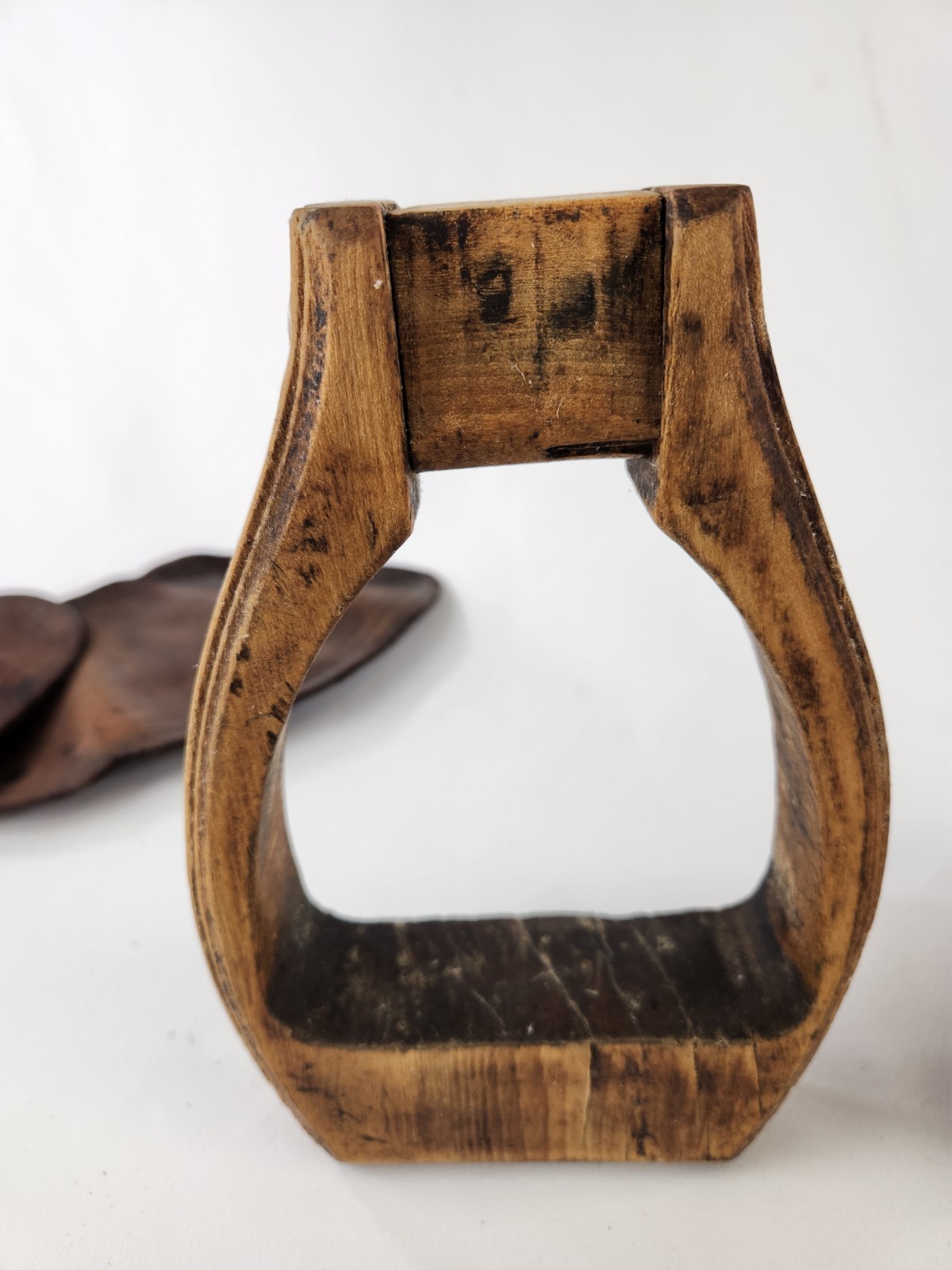 Antique Wooden Stirrups & Leather Tapaderos Boot Cover Hand Carved Horse Saddle