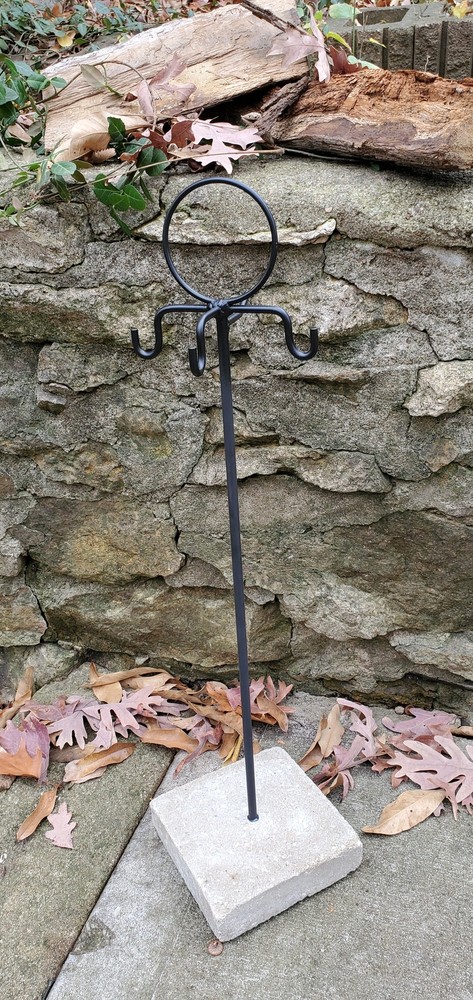 Fireplace Implement Hanger/Post, Firepit, Stone Base Design-Made by Blacksmith