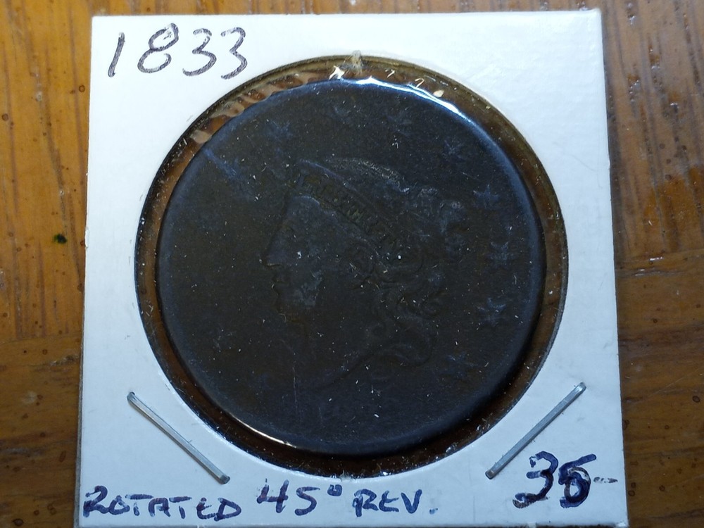 1833 Large Cent Dies Rotated 45 Degrees