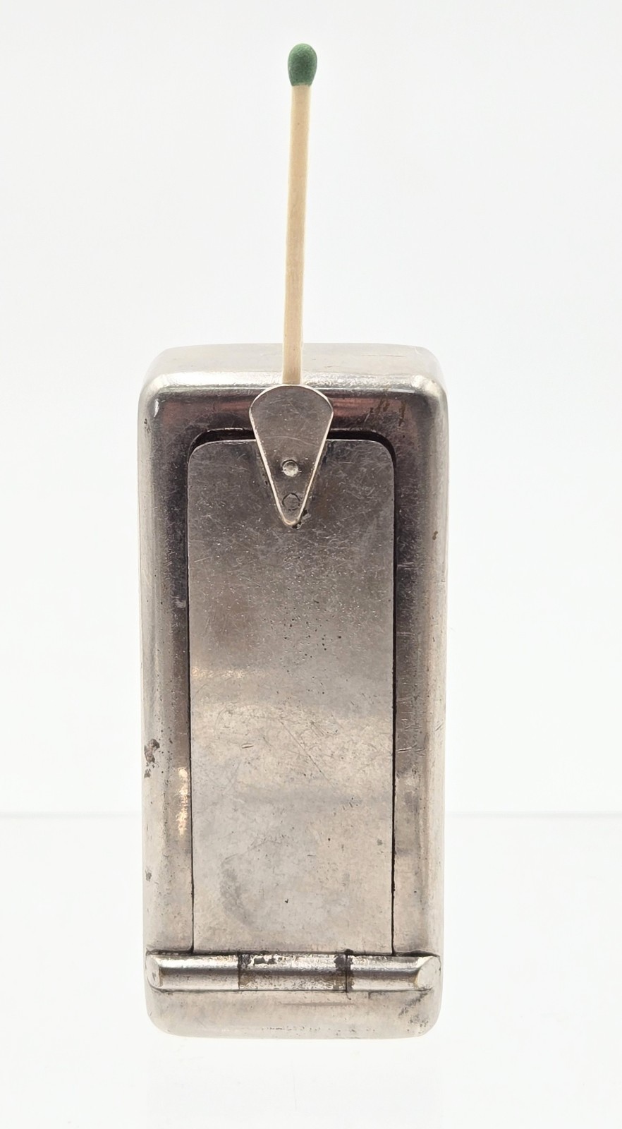 WWI Era Nickel-Plated Brass Trench Vesta Case – Rare Match-Holder Lid – MINT...