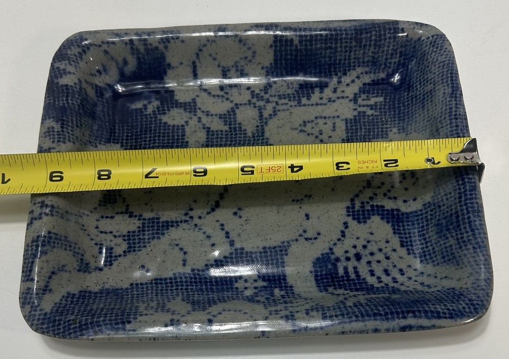 Handmade Pottery Tray Blue Cherub Angel Lace Pattern Signed 9”