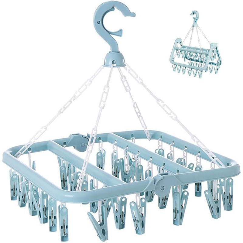 Foldable Drying Rack W/ 32 Clips Rotating Hook Space Saving Laundry Organizer US