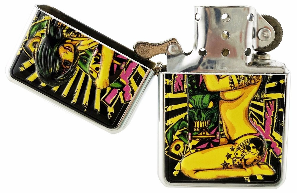 OiL lighter with Devil Tatoo lady design