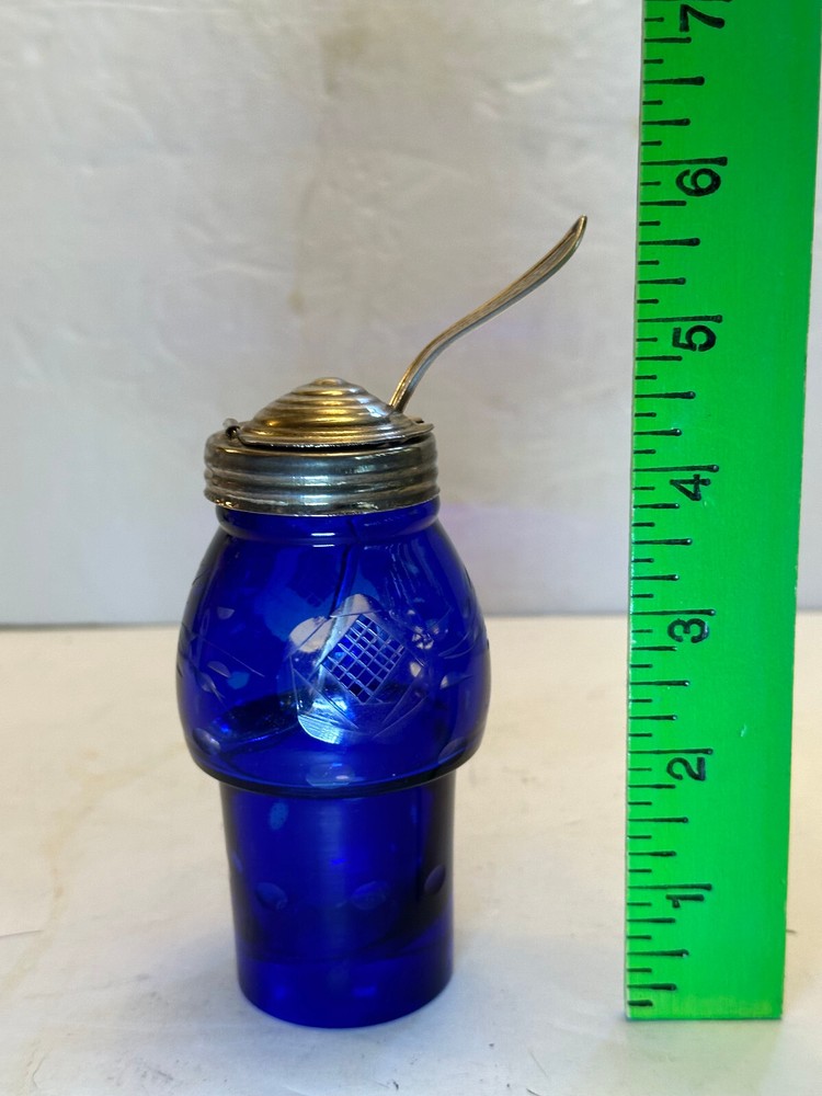 COBALT CUT TO CLEAR CONDIMENT, CASTER SET