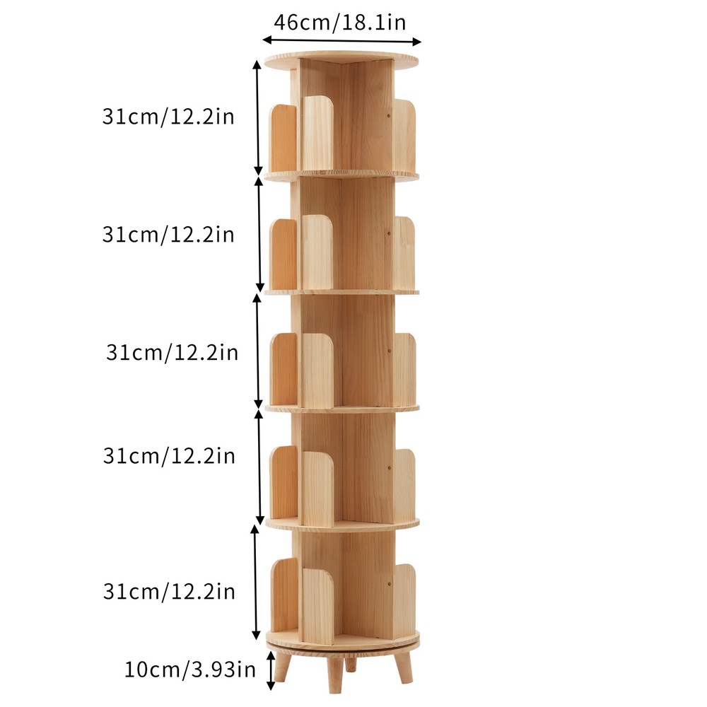 5-Tier Rotating Bookshelf 360 Display Multi-Functional Bookshelf Organizer Shelf