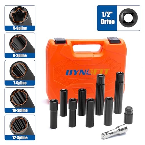 Spline Lug Nuts Socket Set (10Pcs) with 1/2" Drive Impact Square End for