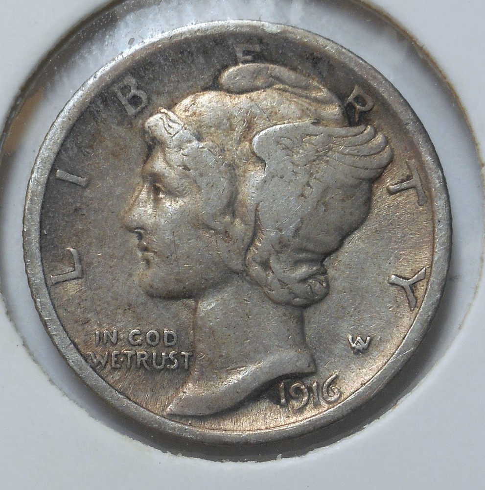 1916 . Mercury Dime .  XF . Extra Fine . Silver . EF