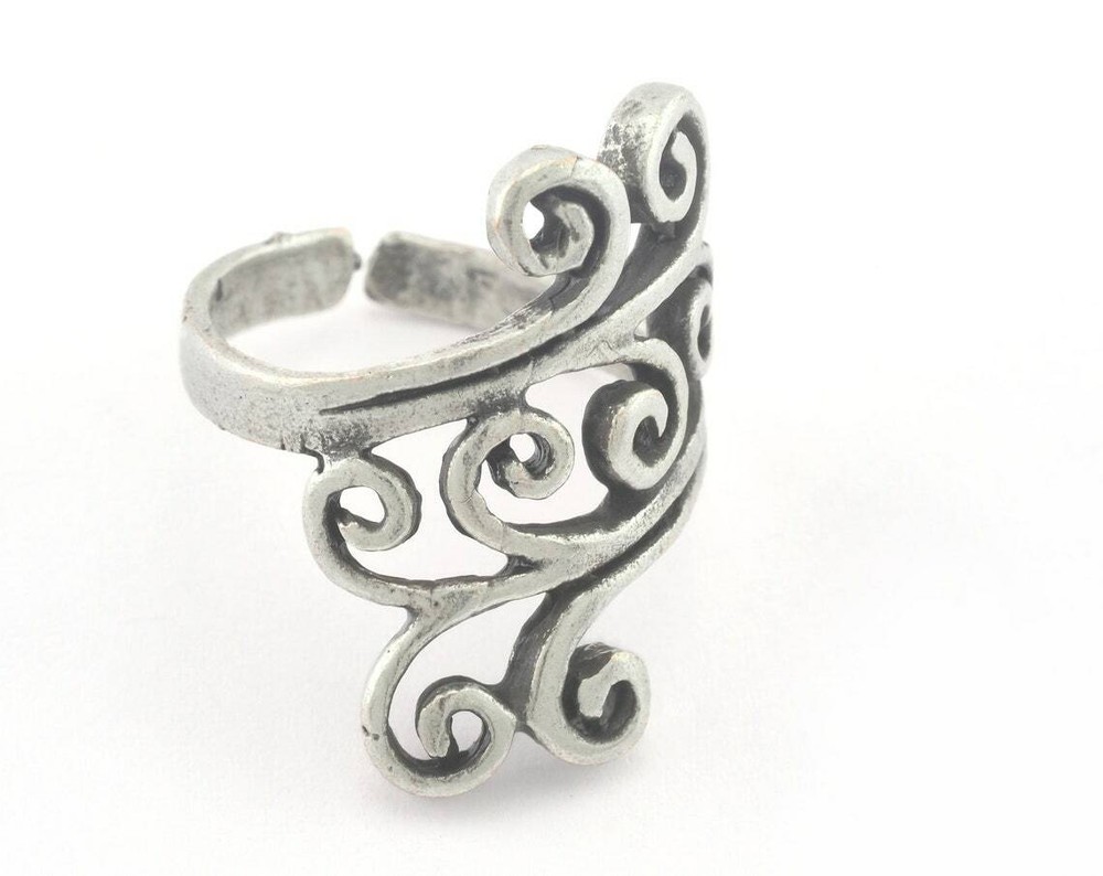 Adjustable Ring Antique Silver Plated brass 17.5mm 7US inner size 3338