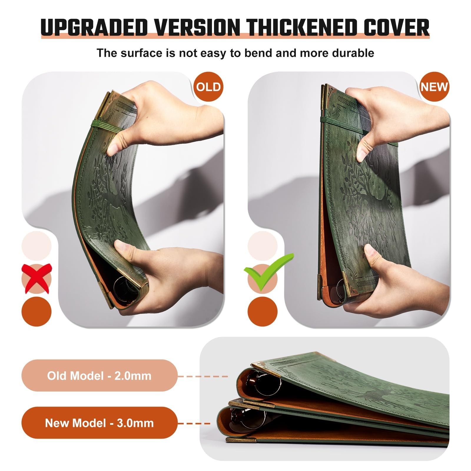 Leather 3 Ring Binder Fits 8.5"x11" Letter Size Paper, 1 Inch Round Ring Bind...