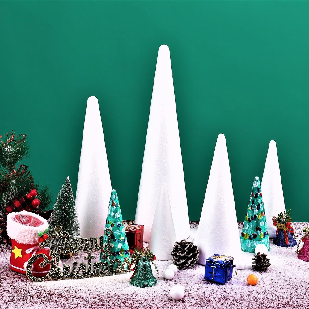 8-Pack 4x9.7 inch White Polystyrene Craft Foam Cones for DIY Projects