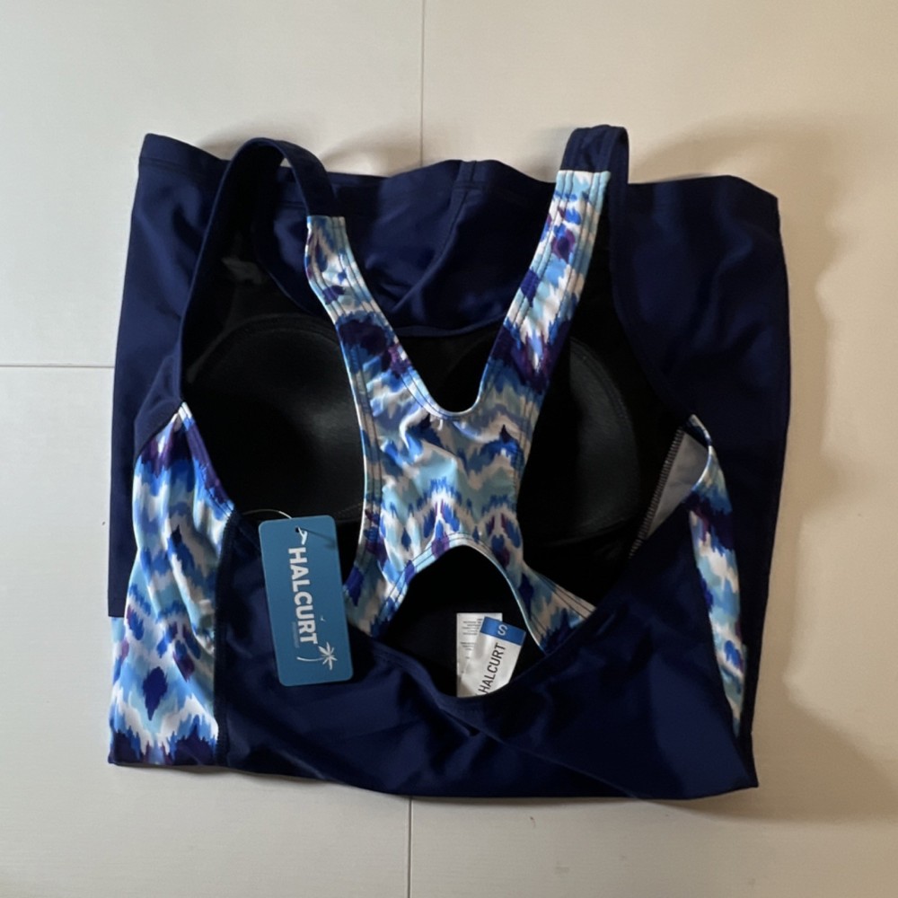 HALCURT Competitive One Piece Swimwear S Blue Patterned Dolphin Logo