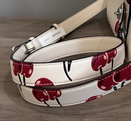 COACH Replacement Strap Cherry Print Smooth Leather CZ020 Silver/Chalk Red Multi