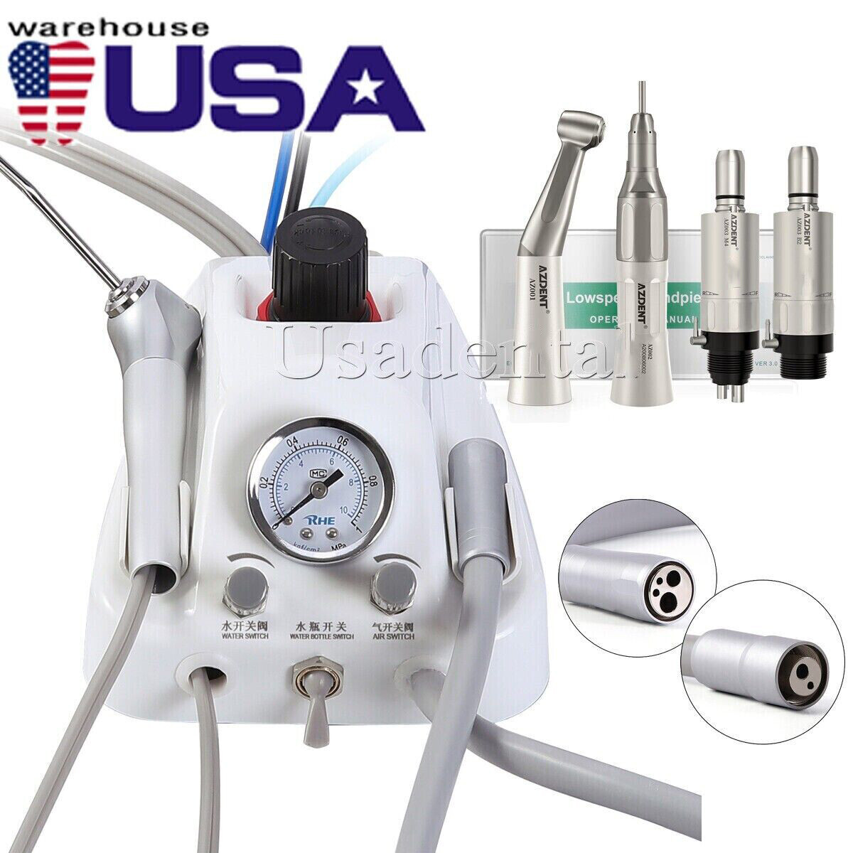 Portable Dental Turbine Unit 3Way Syringe Work with Air Compressor/Handpiece Kit